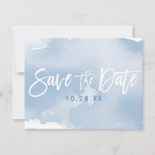 SAVE THE DATE POSTCARD Moderne blass blaue Aquarel (Vorderseite)