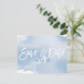 SAVE THE DATE POSTCARD Moderne blass blaue Aquarel (Stehend Vorderseite)