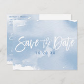 SAVE THE DATE POSTCARD Moderne blass blaue Aquarel (Vorne/Hinten)