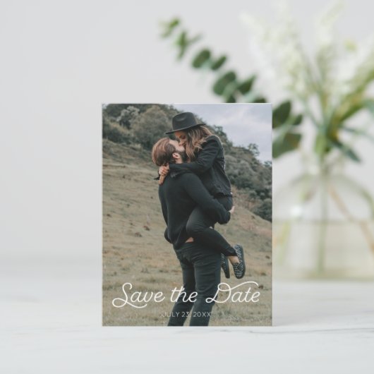 Save the Date Postcard - Modernes Drehbuch Postkarte (Stehend Vorderseite)