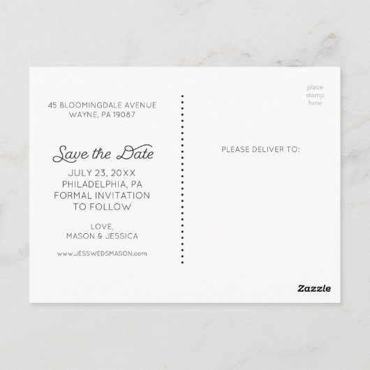 Save the Date Postcard - Modernes Drehbuch Postkarte (Rückseite)