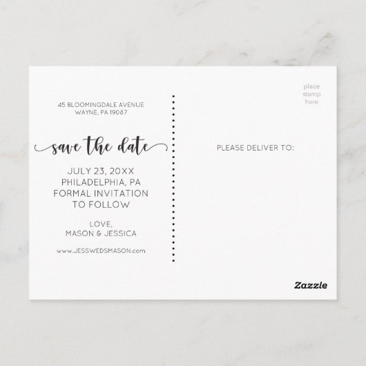 Save the Date Postcard - Rustikale Schrift Postkarte (Rückseite)