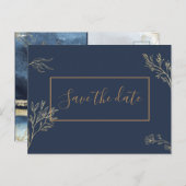 Save the Date Postcard Sapphire Seas Blue Gold Postkarte (Vorne/Hinten)