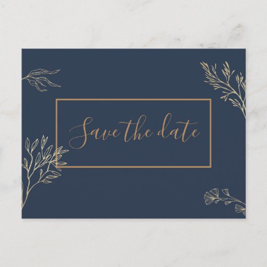Save the Date Postcard Sapphire Seas Blue Gold Postkarte (Vorderseite)