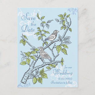 SAVE THE DATE POSTCARD, WEDD, LIEBE VÖGEL ANKÜNDIGUNGSPOSTKARTE