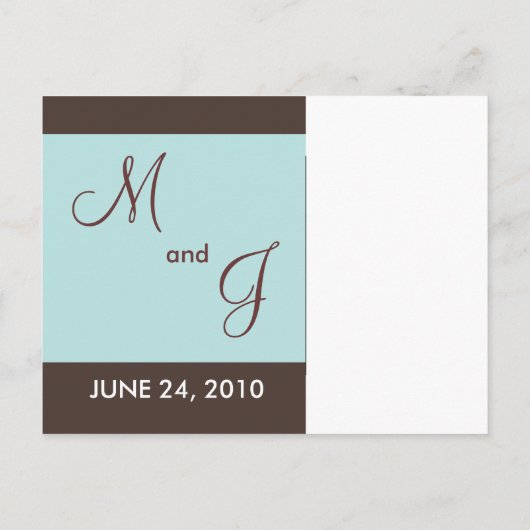 Save the Date Postkarte - Braun und hellblau (Rückseite)