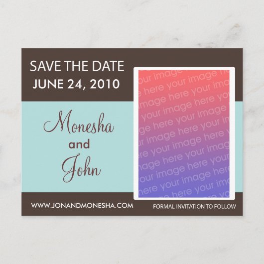 Save the Date Postkarte - Braun und hellblau (Vorderseite)