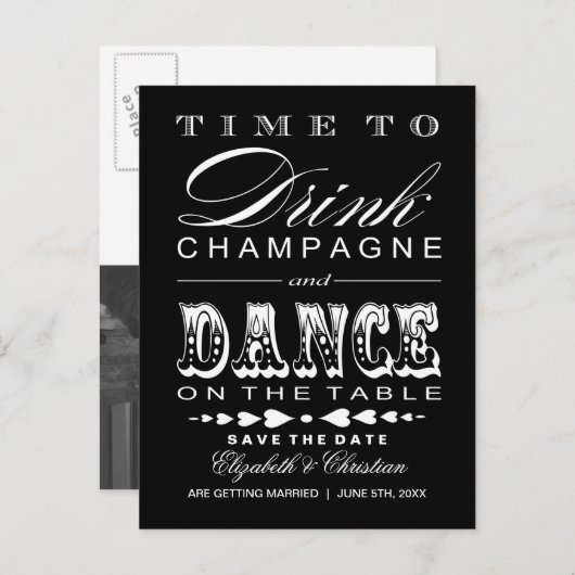 Save the Date Postkarte ||Champagne Theater Bill (Vorne/Hinten)