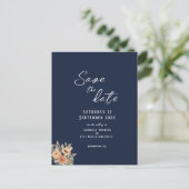 Save the Date Postkarte - Elegantes Blumenblau (Stehend Vorderseite)
