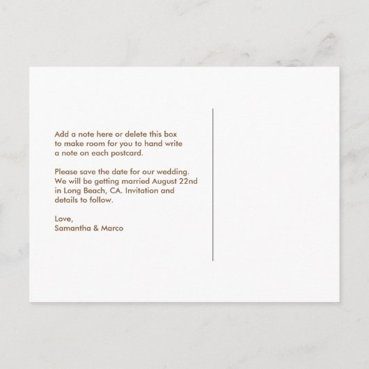 Save the Date Postkarte, Fotokarte, Strandhochzeit Ankündigungspostkarte (Rückseite)