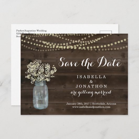 Save the Date Postkarte für rustikale Hochzeit (Vorne/Hinten)
