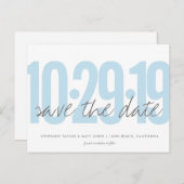Save the Date Postkarte, großes Datum, blau, Pulve Ankündigungspostkarte (Vorne/Hinten)