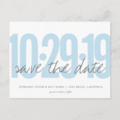 Save the Date Postkarte, großes Datum, blau, Pulve Ankündigungspostkarte (Vorderseite)