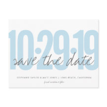 Save the Date Postkarte, großes Datum, blau, Pulve