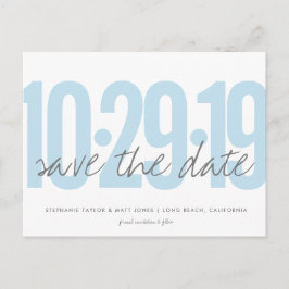 Save the Date Postkarte, großes Datum, blau, Pulve Ankündigungspostkarte