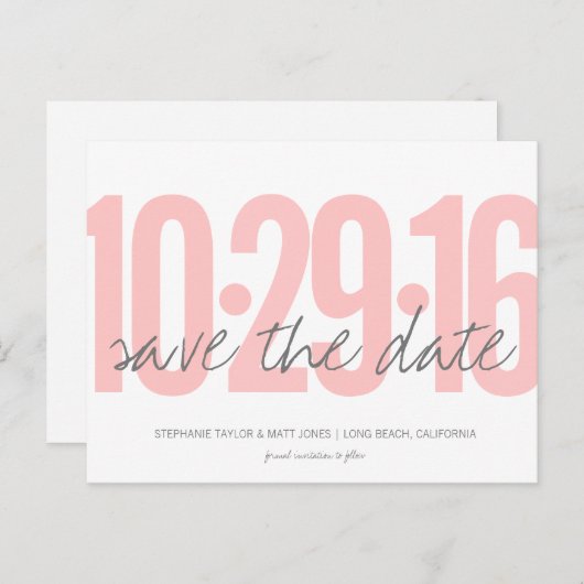 Save the Date Postkarte, großes Datum, rosafarben Ankündigungspostkarte (Vorne/Hinten)