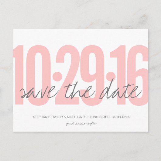 Save the Date Postkarte, großes Datum, rosafarben Ankündigungspostkarte (Vorderseite)