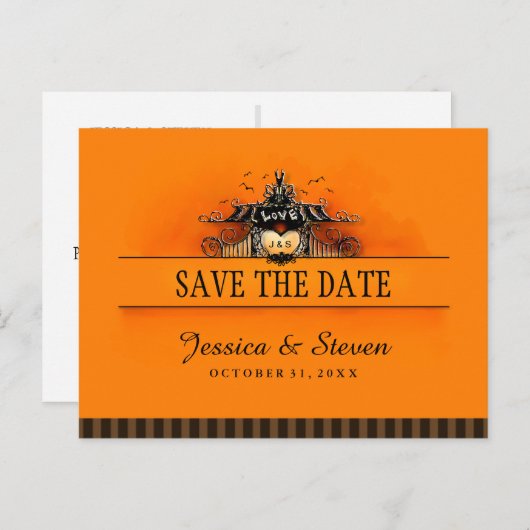 Save the Date Postkarte - Halloween-Liebe (Vorne/Hinten)