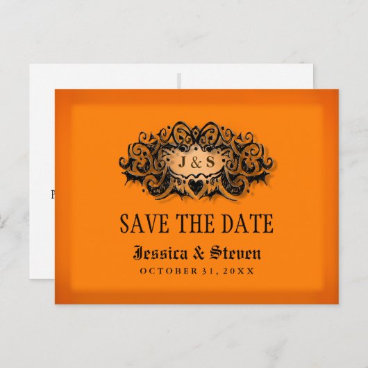 Save the Date Postkarte - Halloween Orange & Black (Vorne/Hinten)