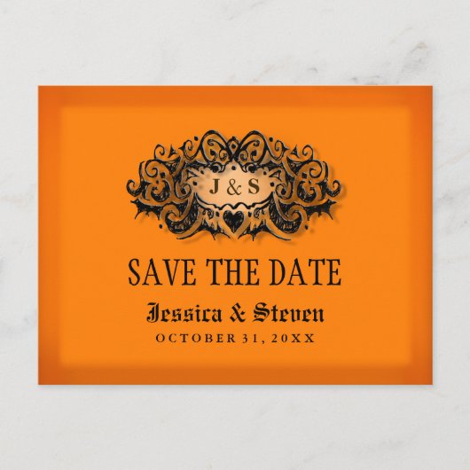Save the Date Postkarte - Halloween Orange & Black (Vorderseite)