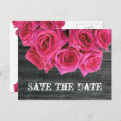 Save the Date Postkarte - Hot Pink Rose & Barnwood (Vorne/Hinten)