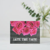 Save the Date Postkarte - Hot Pink Rose & Barnwood (Stehend Vorderseite)
