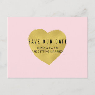 Save the Date Postkarte   Imitats Foil Gold Heart