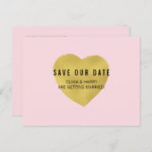 Save the Date Postkarte | Imitats Foil Gold Heart (Vorne/Hinten)