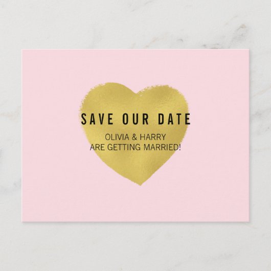Save the Date Postkarte | Imitats Foil Gold Heart (Vorderseite)