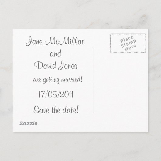 Save the Date Postkarte in Silbergrau (Rückseite)