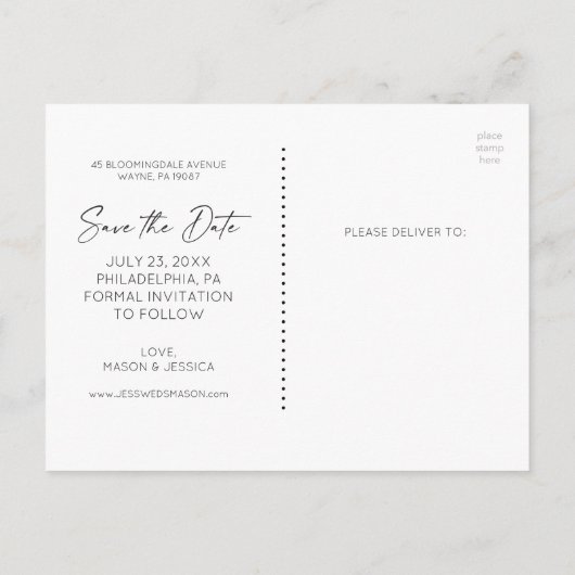 Save the Date Postkarte - Minimales Skript (Rückseite)