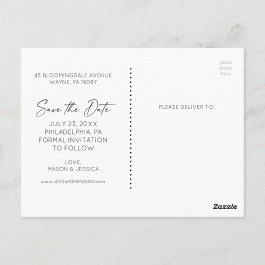 Save the Date Postkarte - Minimales Skript (Rückseite)