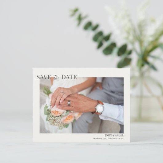 Save the Date Postkarte, Minimalistisch Save the D Postkarte (Stehend Vorderseite)