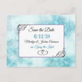 Save the Date Postkarte mit blauem Marmor (Vorderseite)