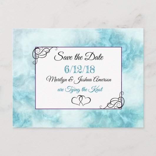 Save the Date Postkarte mit blauem Marmor (Vorderseite)