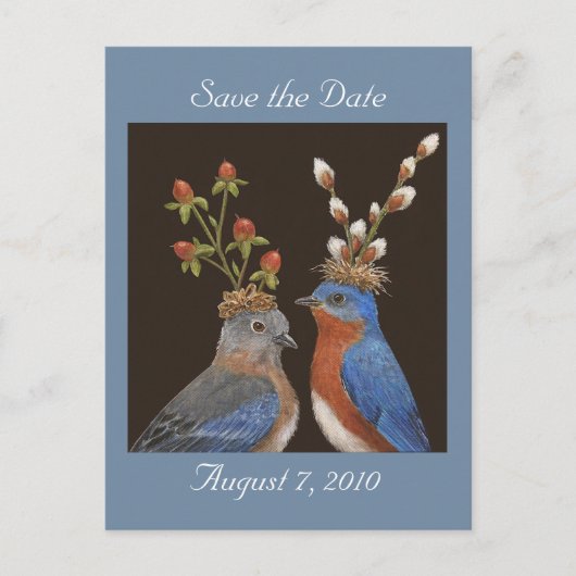 Save the Date Postkarte mit Blauvogelpaar (Vorderseite)