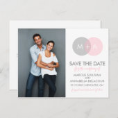 Save the Date Postkarte mit rosa und grauem Circle (Vorne/Hinten)
