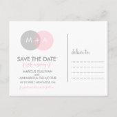 Save the Date Postkarte mit rosa und grauem Circle (Rückseite)