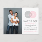 Save the Date Postkarte mit rosa und grauem Circle (Vorderseite)