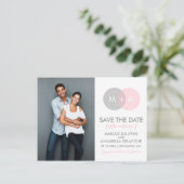 Save the Date Postkarte mit rosa und grauem Circle (Stehend Vorderseite)