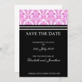 Save the Date Postkarte mit schwarzem und rosa Dam (Vorne/Hinten)