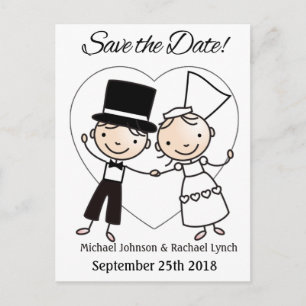 Save the Date Postkarte Niedlicher Cartoon Paar & 