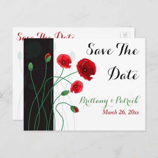 Save the Date Postkarte | Rote Pflaumen | Grünes S (Vorne/Hinten)