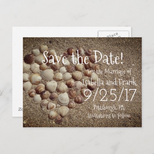 Save the Date Postkarte - Strand / Muscheln (Vorne/Hinten)