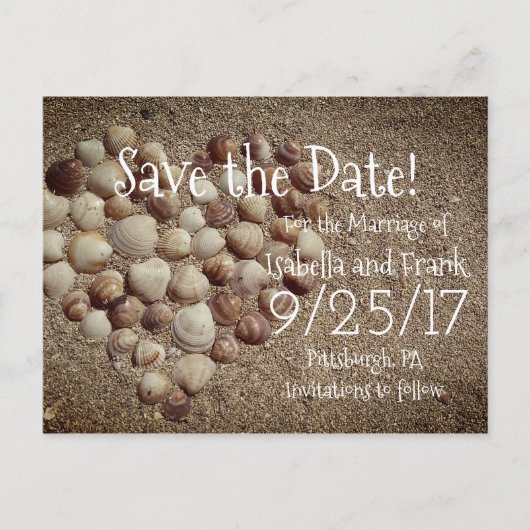 Save the Date Postkarte - Strand / Muscheln (Vorderseite)