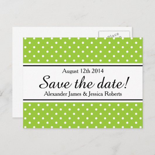 Save the Date Postkarten | Apfelgrün-Punkte (Vorne/Hinten)