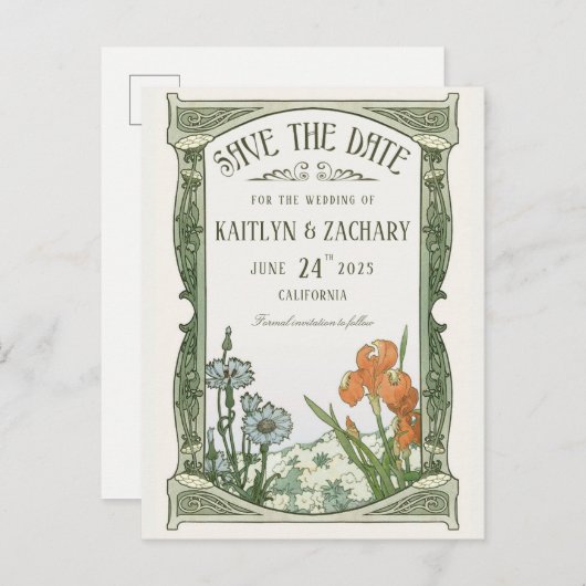 Save the Date Postkarten | Floral Art Nouveau (Vorne/Hinten)
