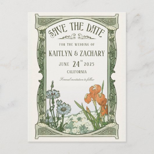 Save the Date Postkarten | Floral Art Nouveau (Vorderseite)