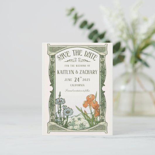 Save the Date Postkarten | Floral Art Nouveau (Stehend Vorderseite)