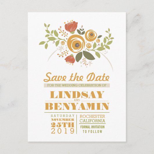 Save the Date Postkarten für weibliche Blumen (Vorderseite)